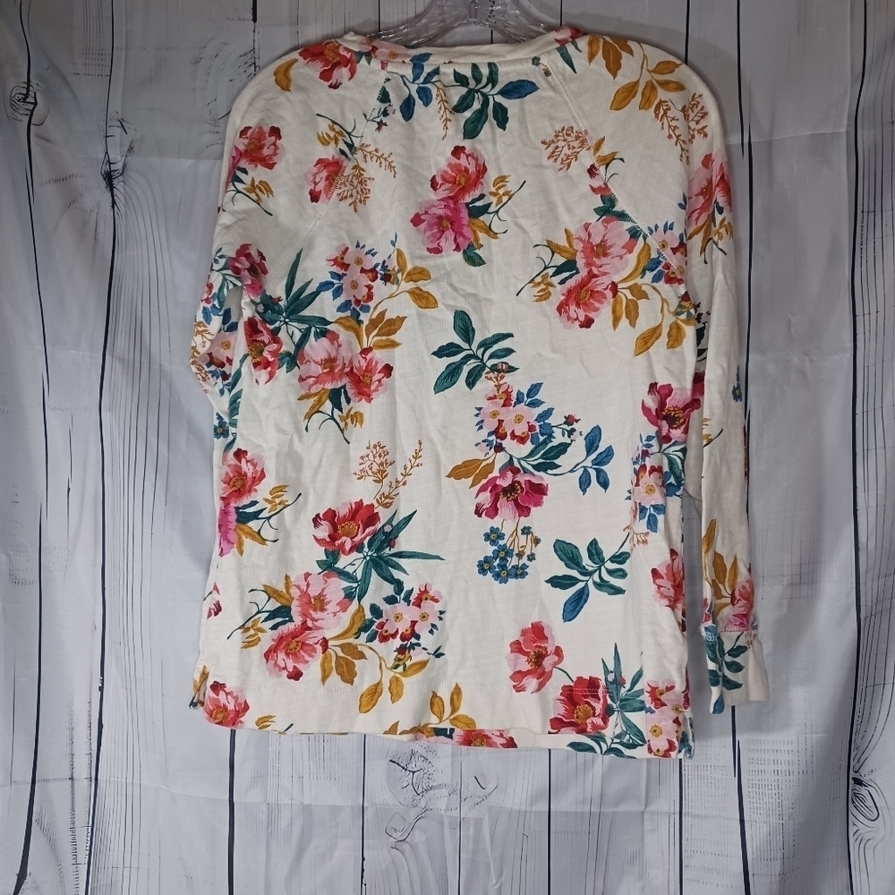 LOFT 100% Cotton Long Sleeve Floral Print Top - Cream and Pink Size S - Picture 9 of 16
